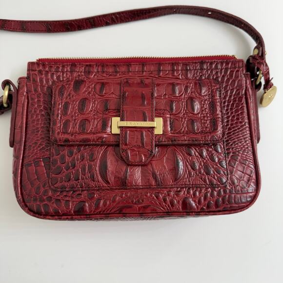 Brahmin Red Embossed Croc Leather Shoulder Mini Bag Purse Gold Hardware - Picture 2 of 12